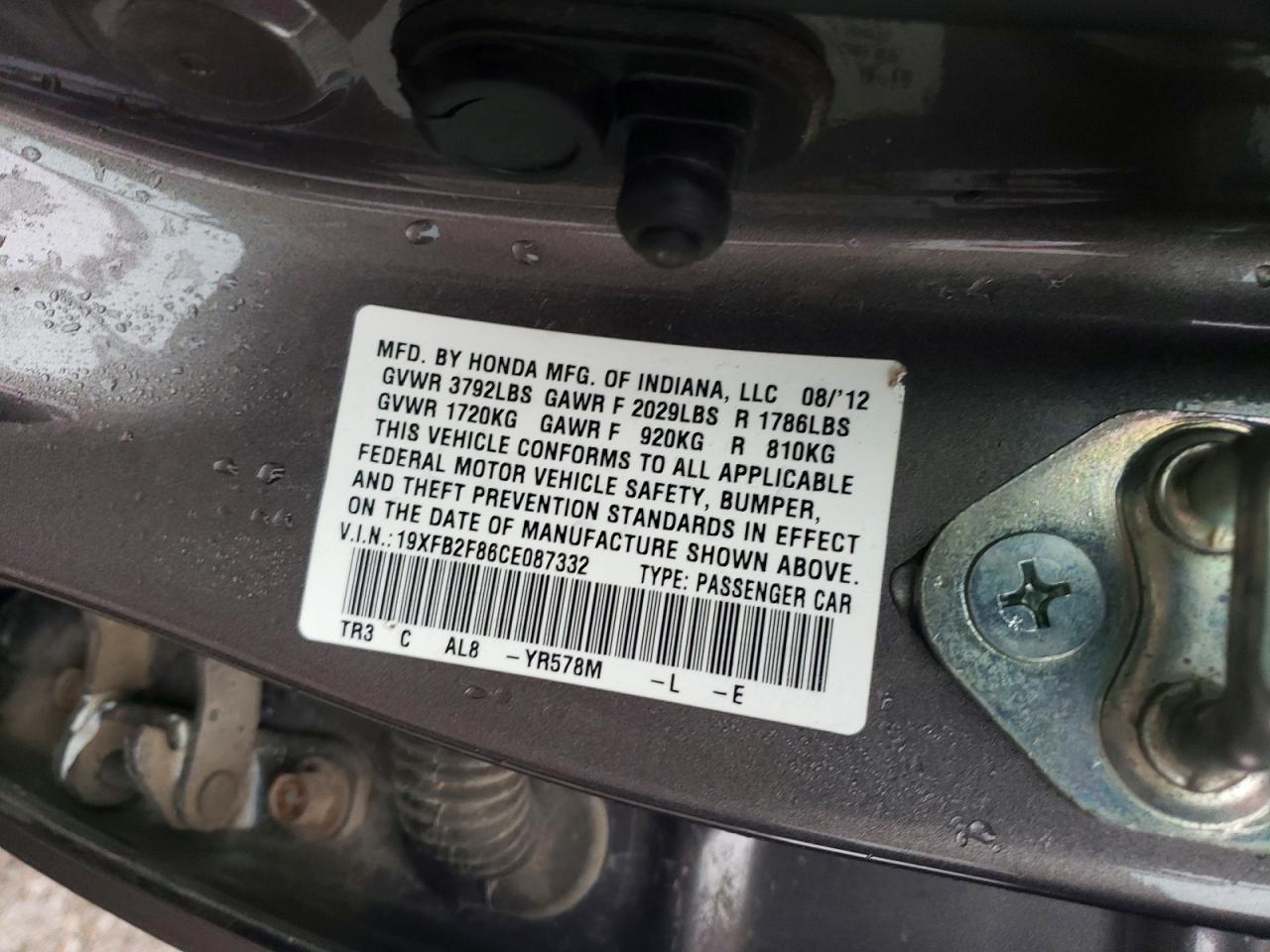 2012 HONDA CIVIC EX photo 13