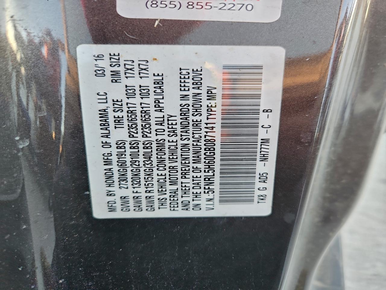 2016 HONDA ODYSSEY EXL photo 13