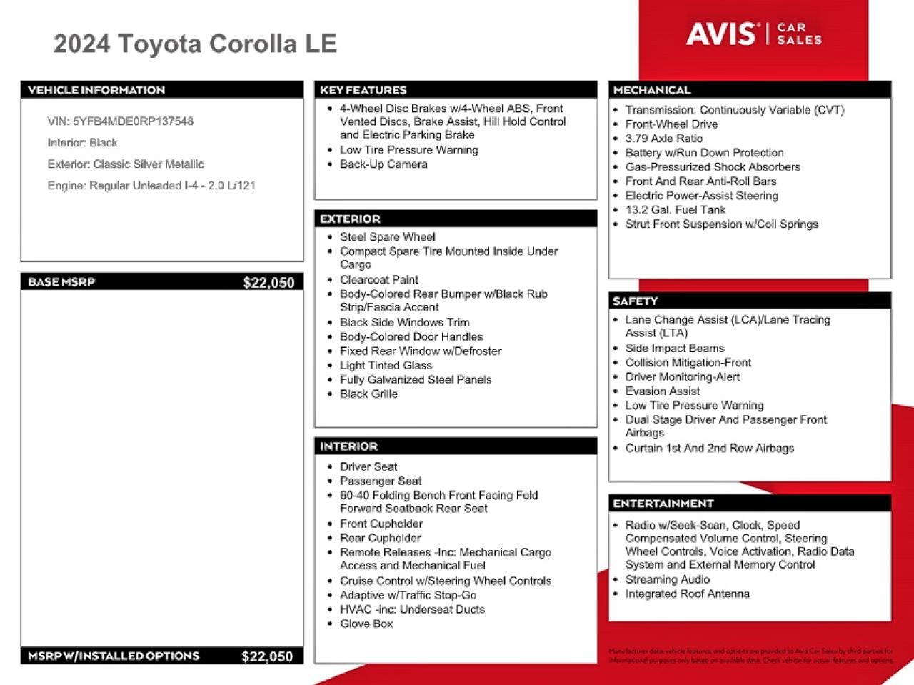 2024 TOYOTA COROLLA LE photo 12