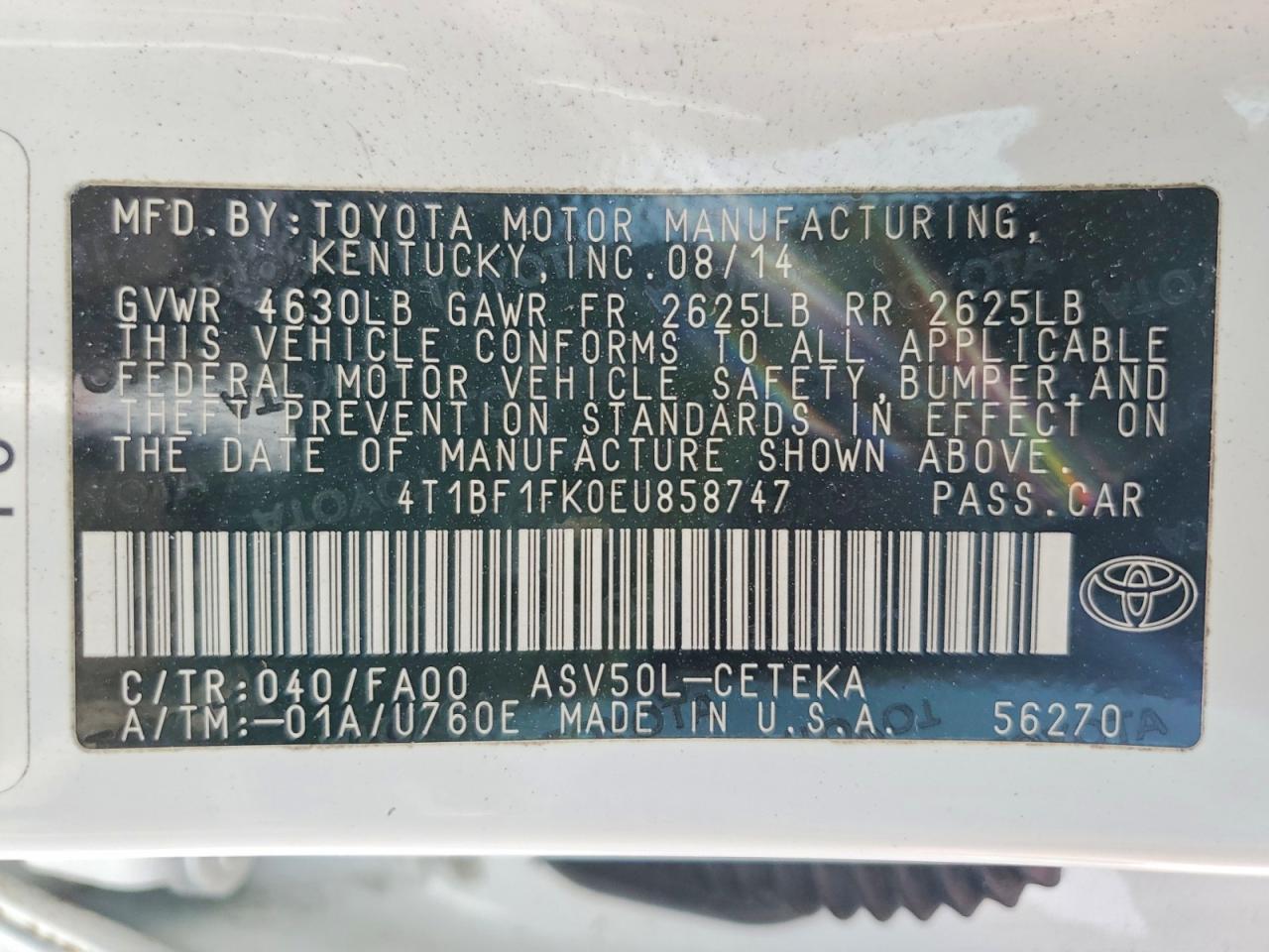 2014 TOYOTA CAMRY L photo 12