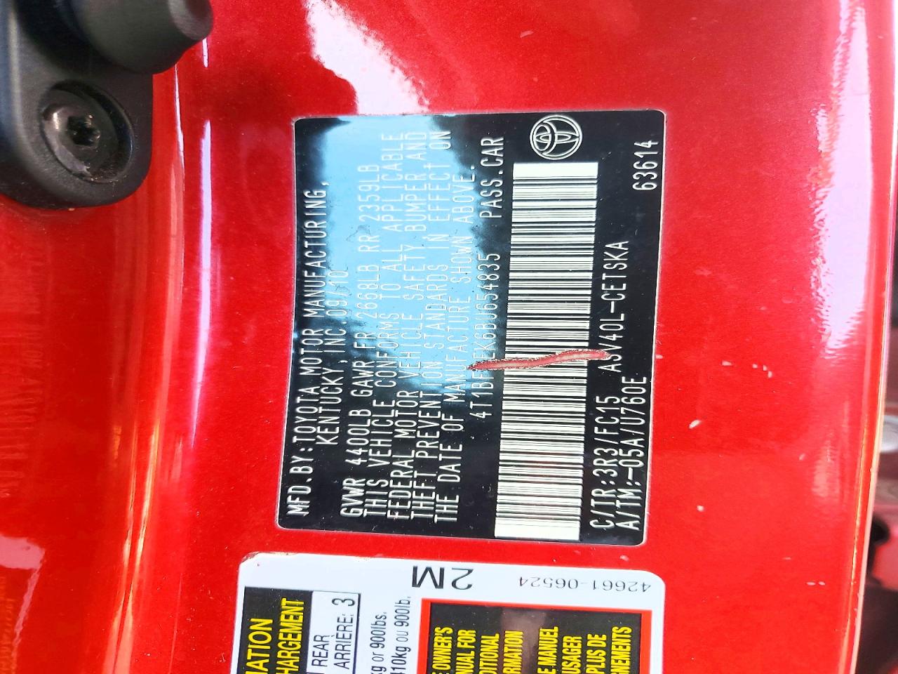 2011 TOYOTA CAMRY BASE photo 12