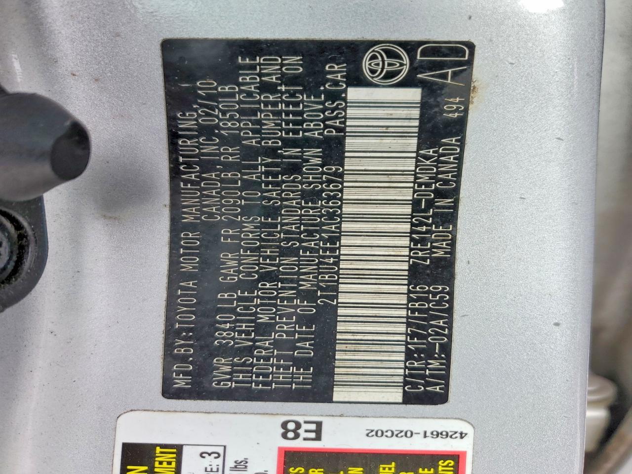 2010 TOYOTA COROLLA BASE photo 34