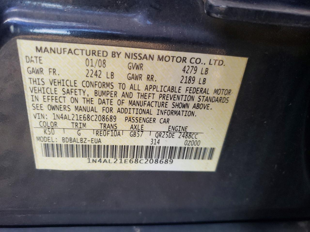 2008 NISSAN ALTIMA 2.5 photo 12