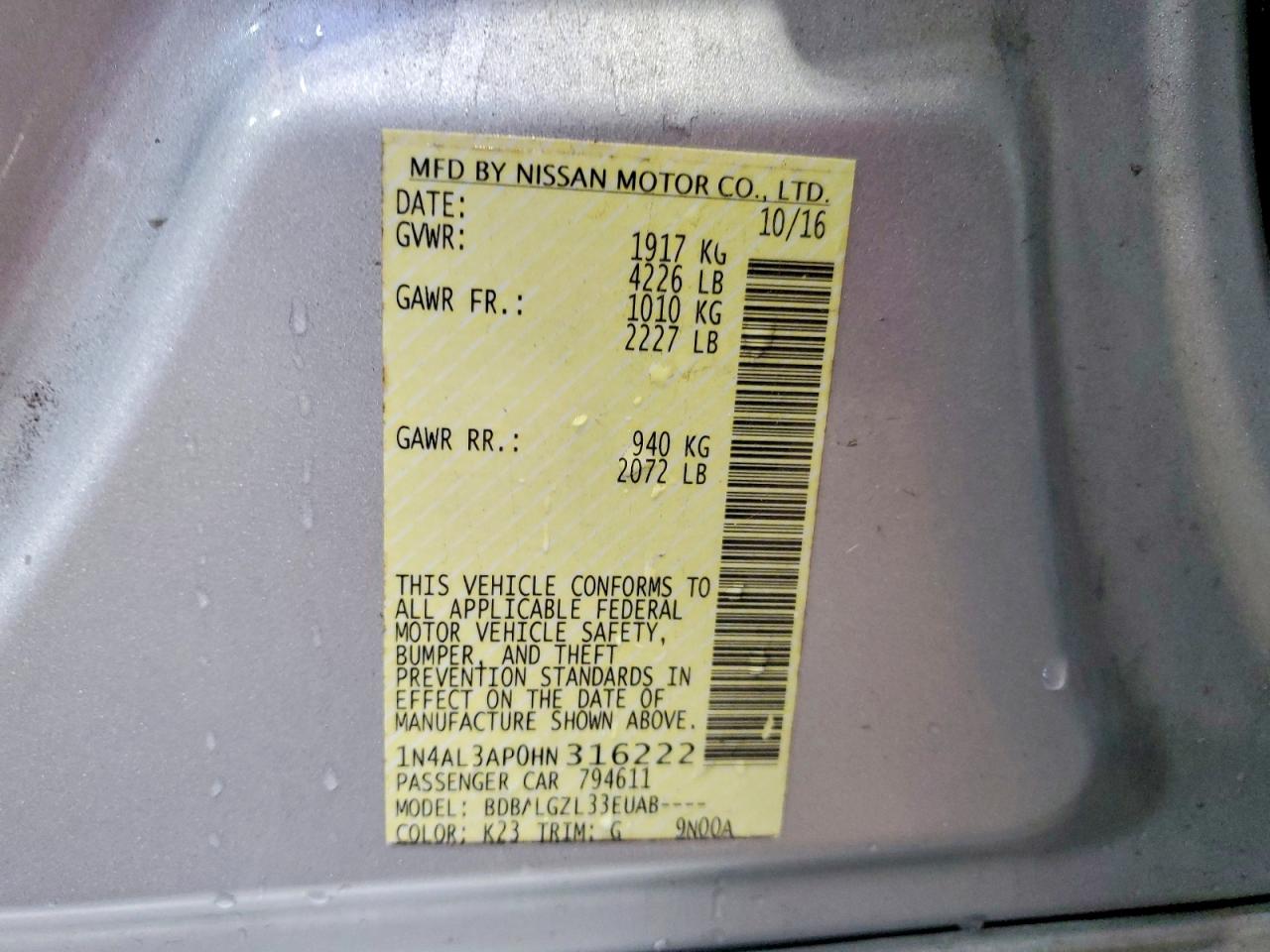 2017 NISSAN ALTIMA 2.5 photo 12