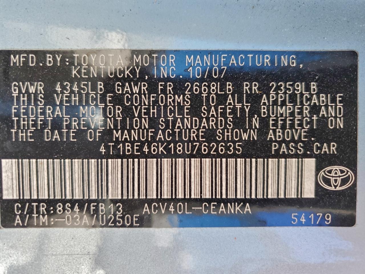 2008 TOYOTA CAMRY CE photo 13