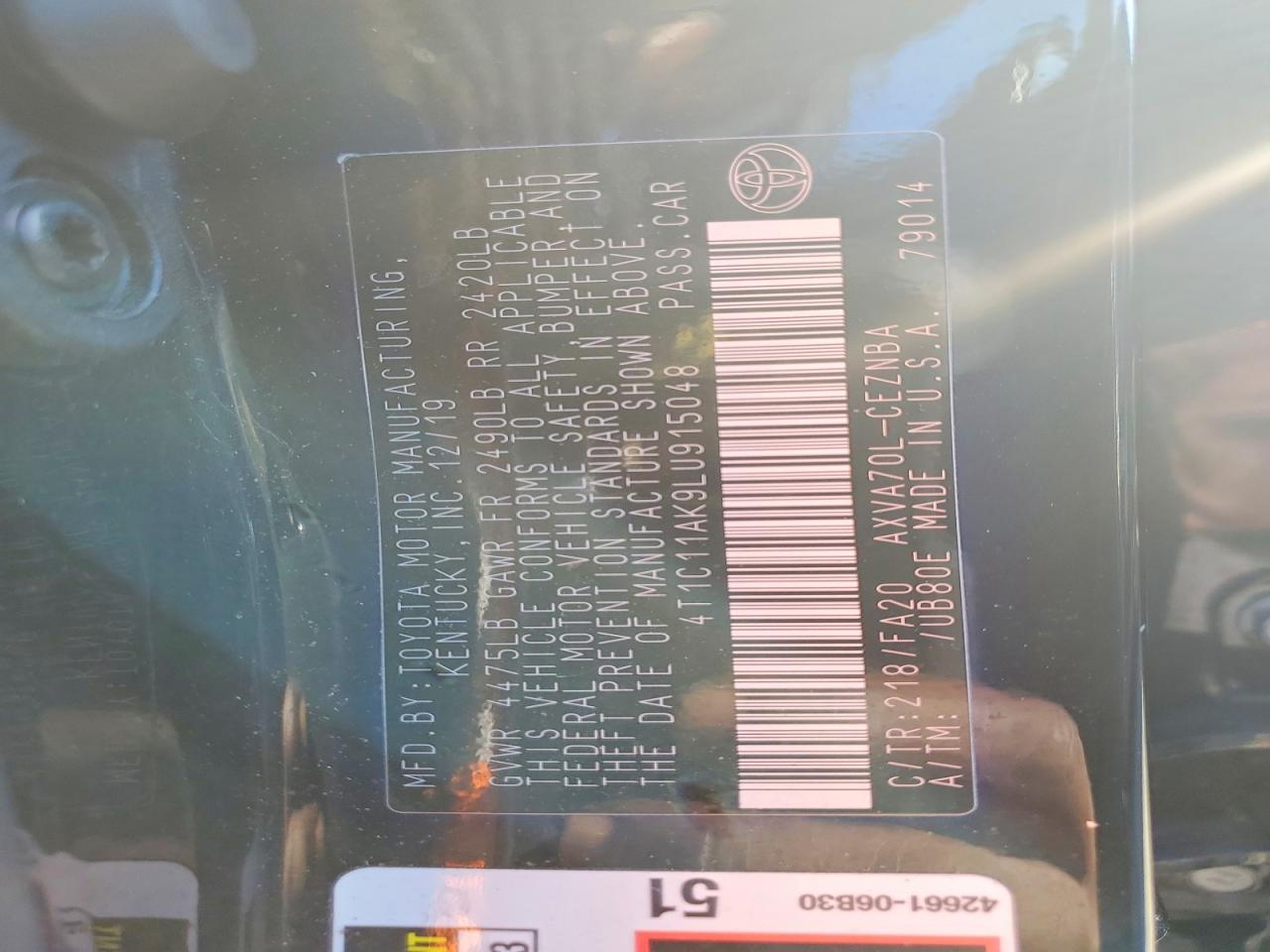 2020 TOYOTA CAMRY LE photo 12