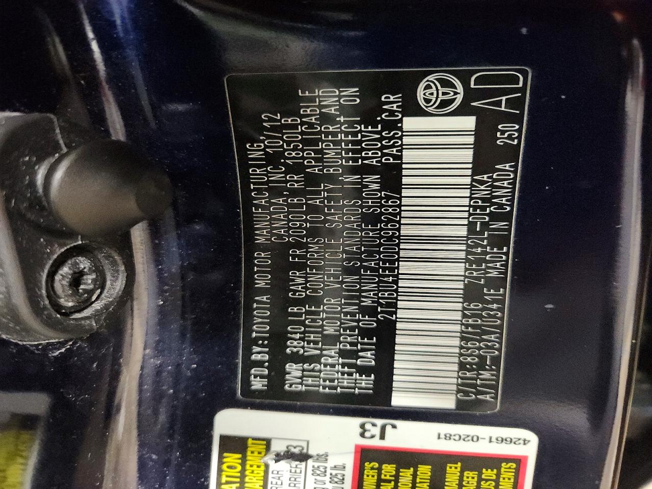 2013 TOYOTA COROLLA BASE photo 12