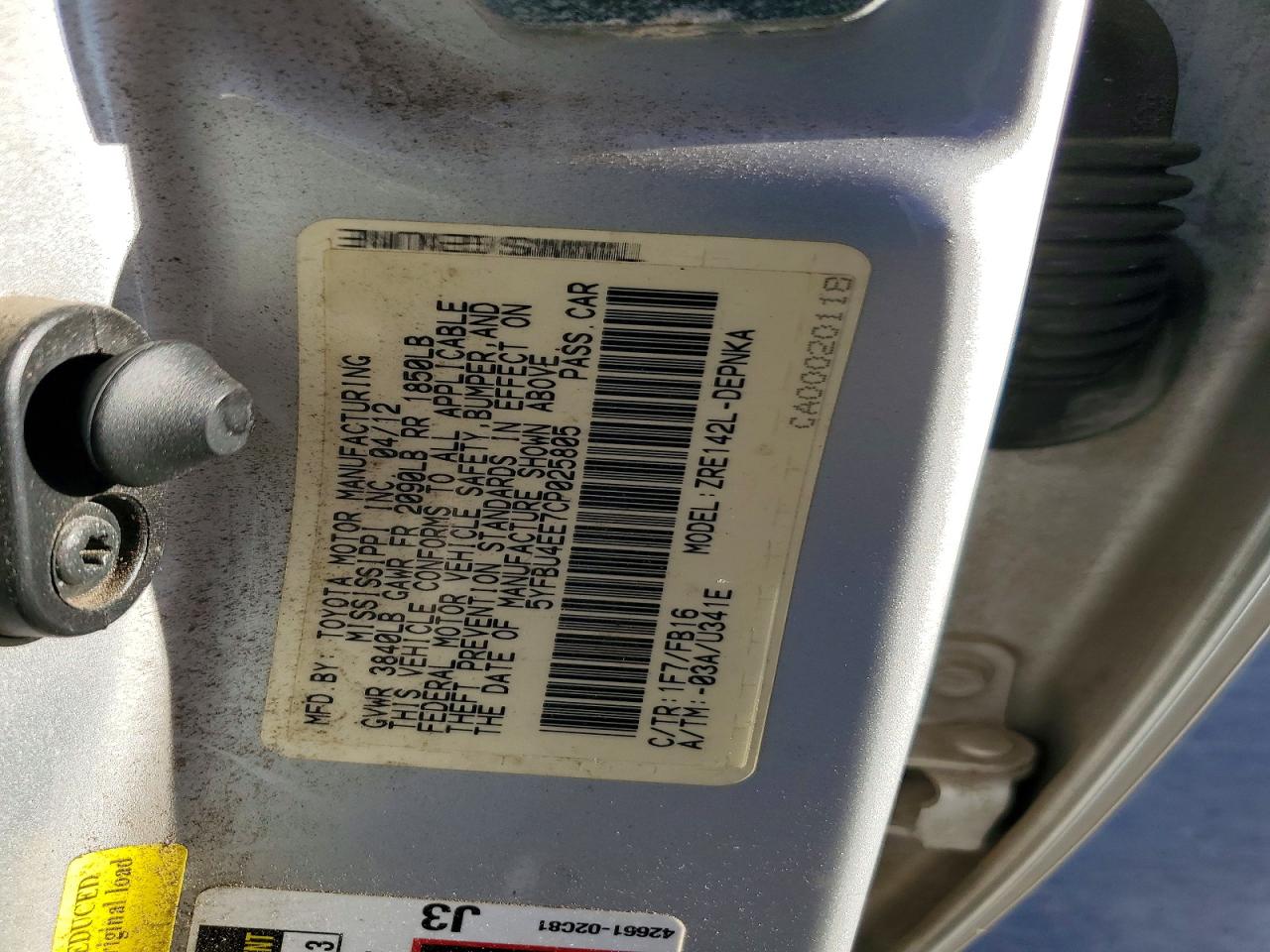 2012 TOYOTA COROLLA BASE photo 12