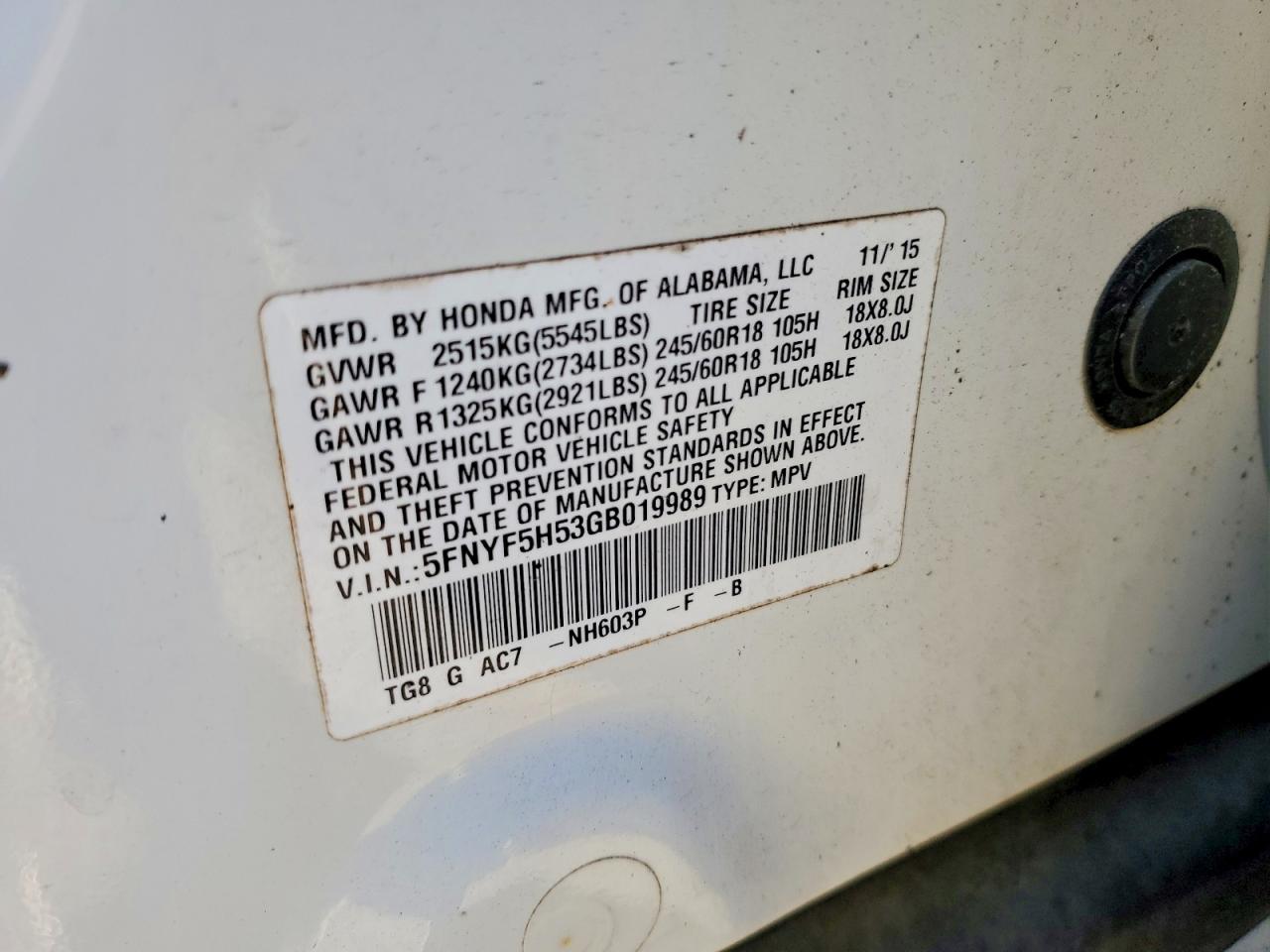 2016 HONDA PILOT EXL photo 12