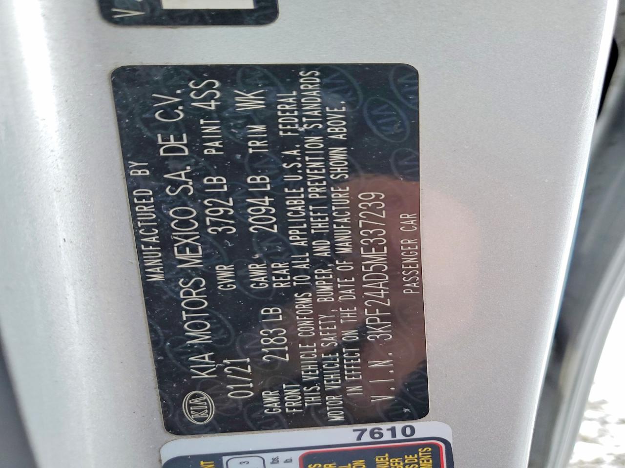 2021 KIA FORTE FE photo 23