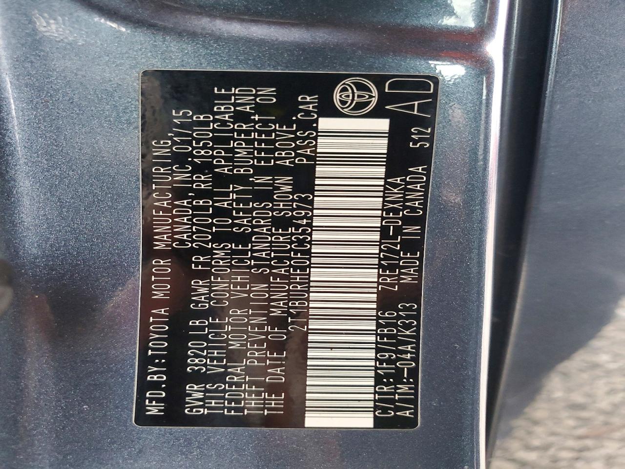 2015 TOYOTA COROLLA L photo 12