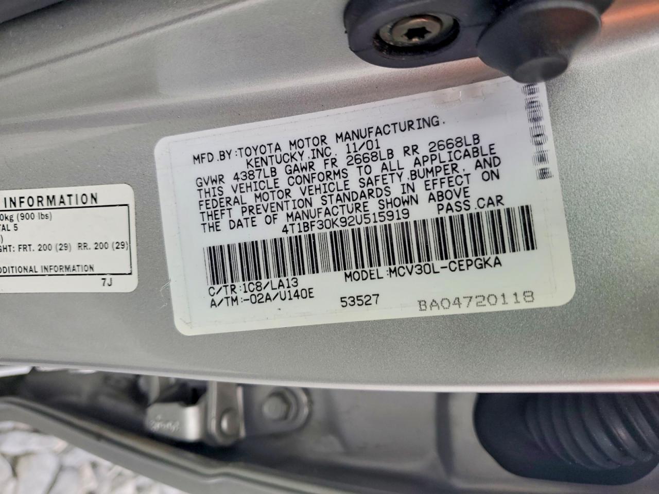 2002 TOYOTA CAMRY LE photo 13