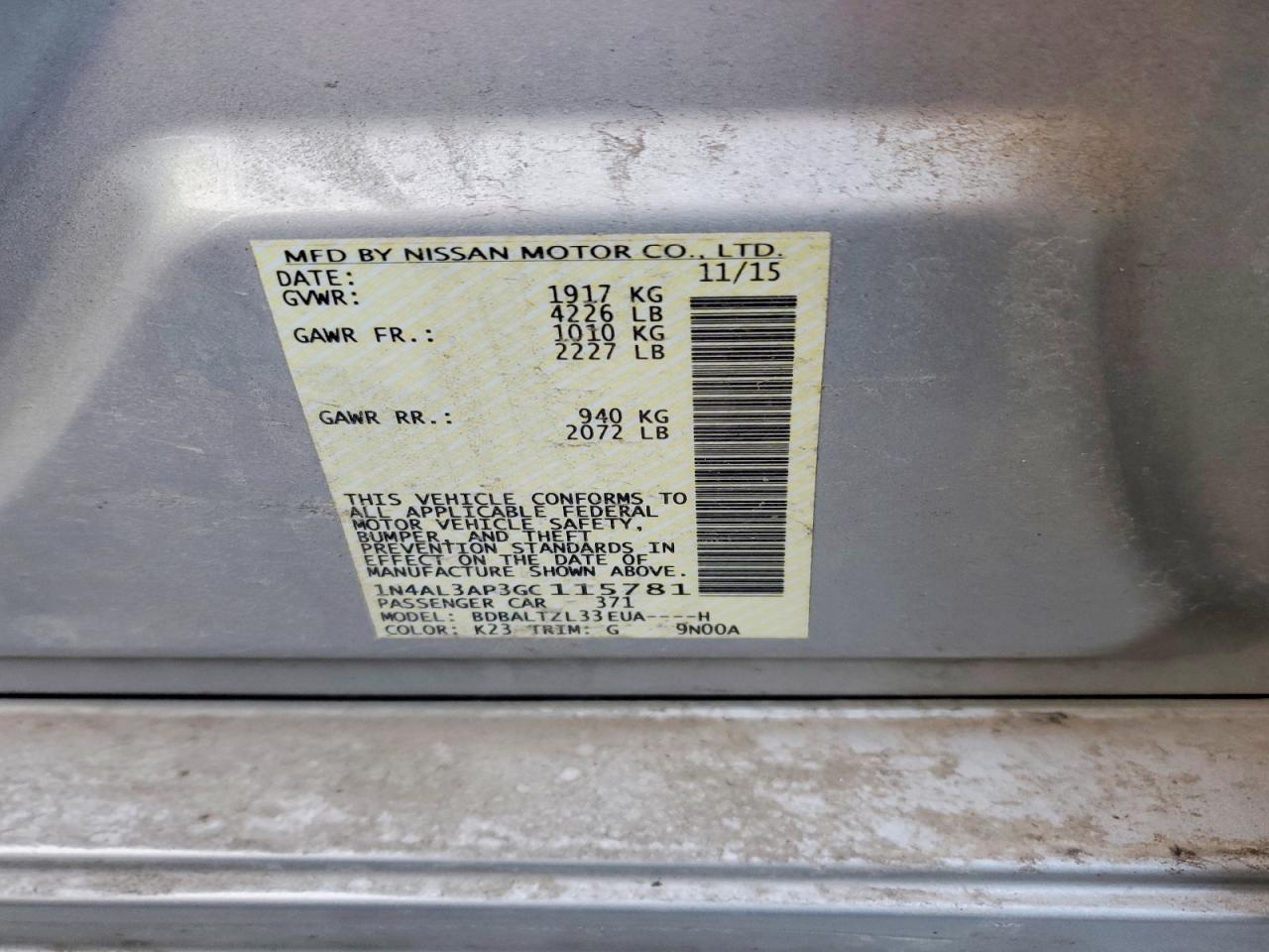 2016 NISSAN ALTIMA 2.5 photo 12