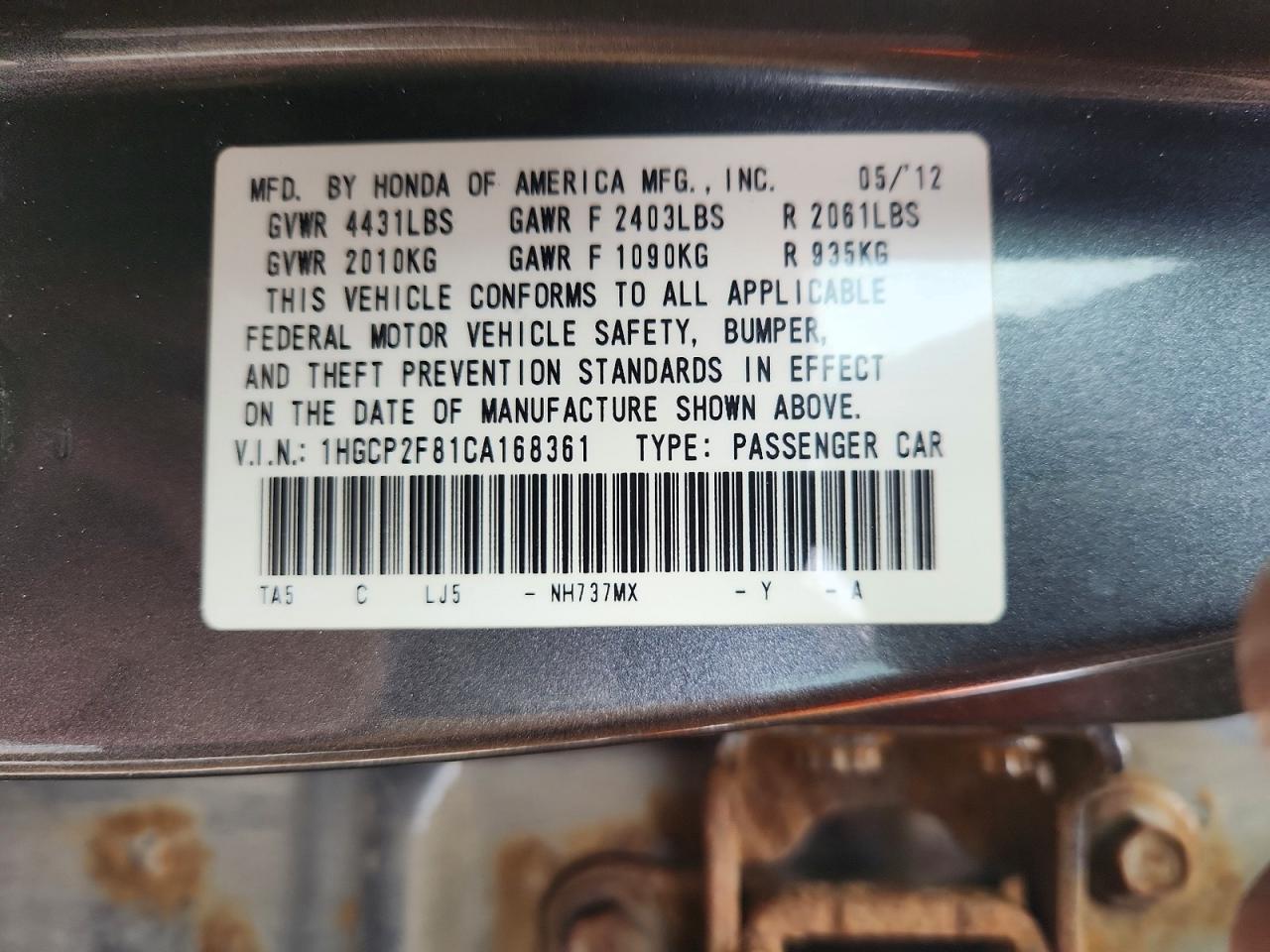 2012 HONDA ACCORD EXL photo 23