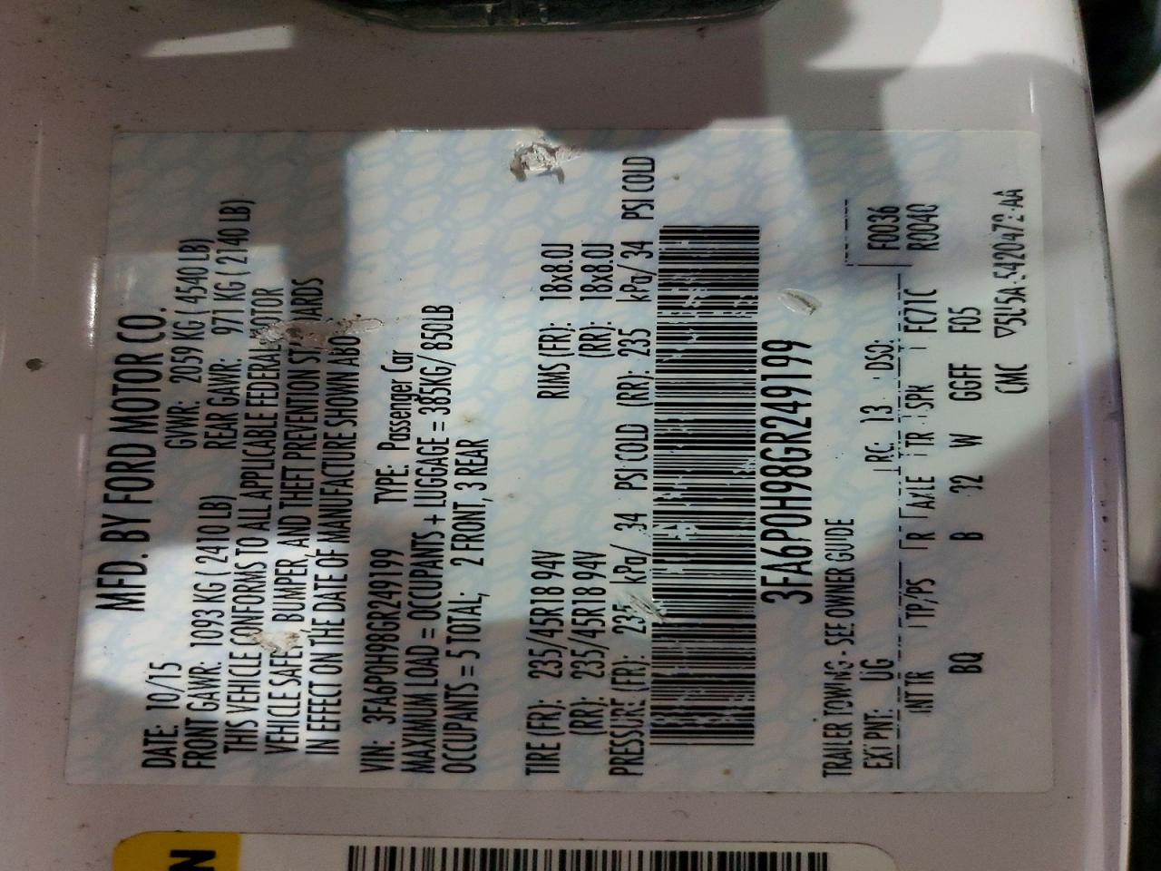 2016 FORD FUSION SE photo 12