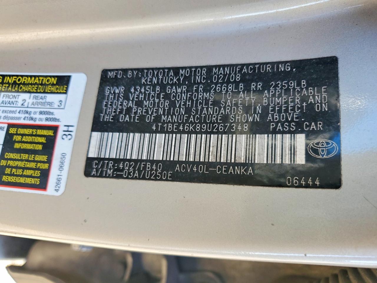 2009 TOYOTA CAMRY BASE photo 12