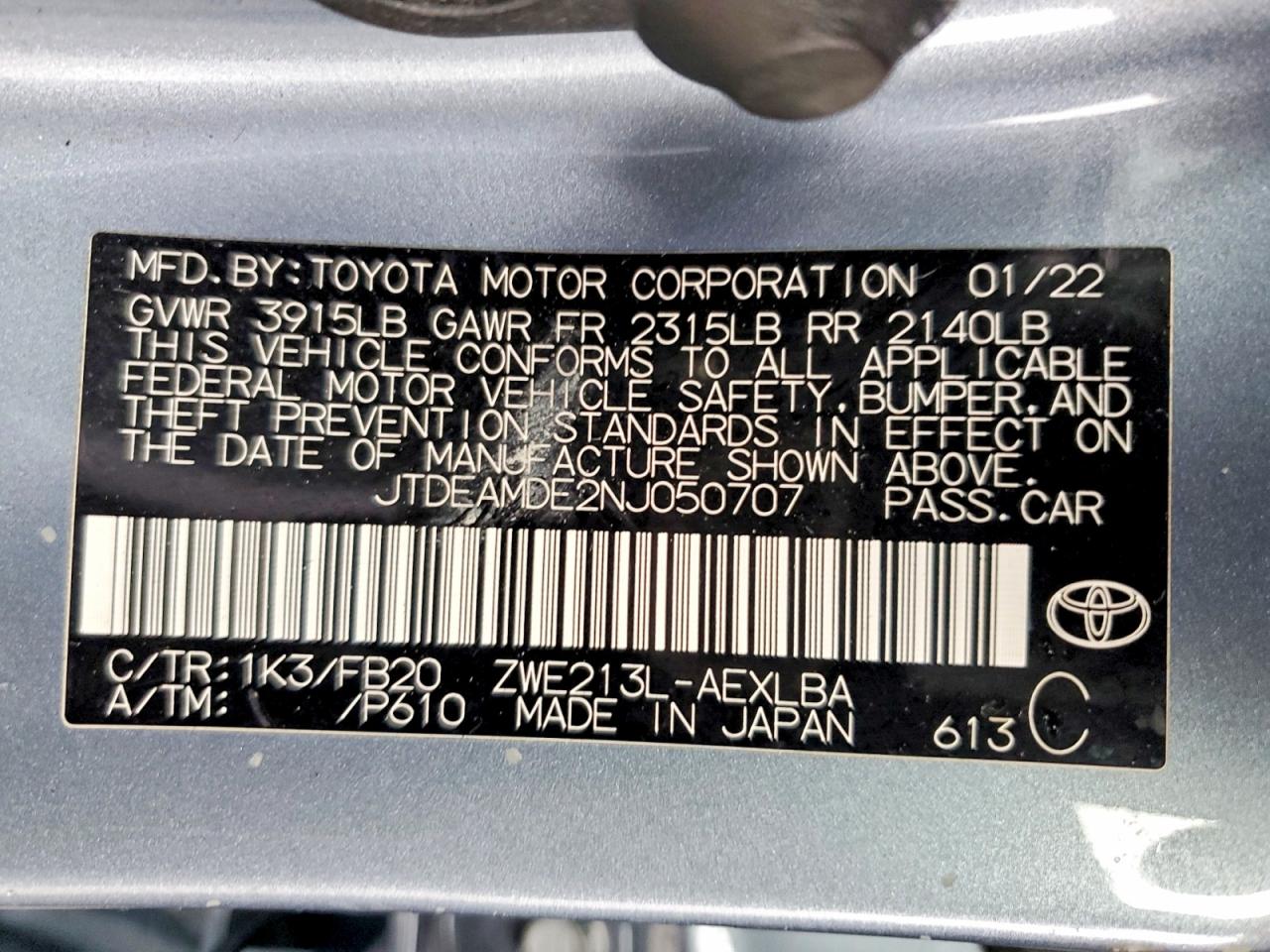 2022 TOYOTA COROLLA LE photo 12