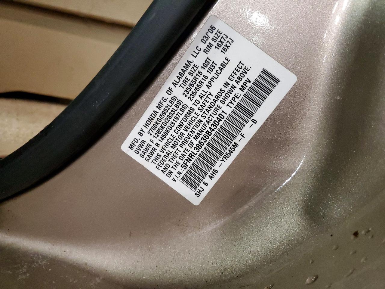 2006 HONDA ODYSSEY EXL photo 13