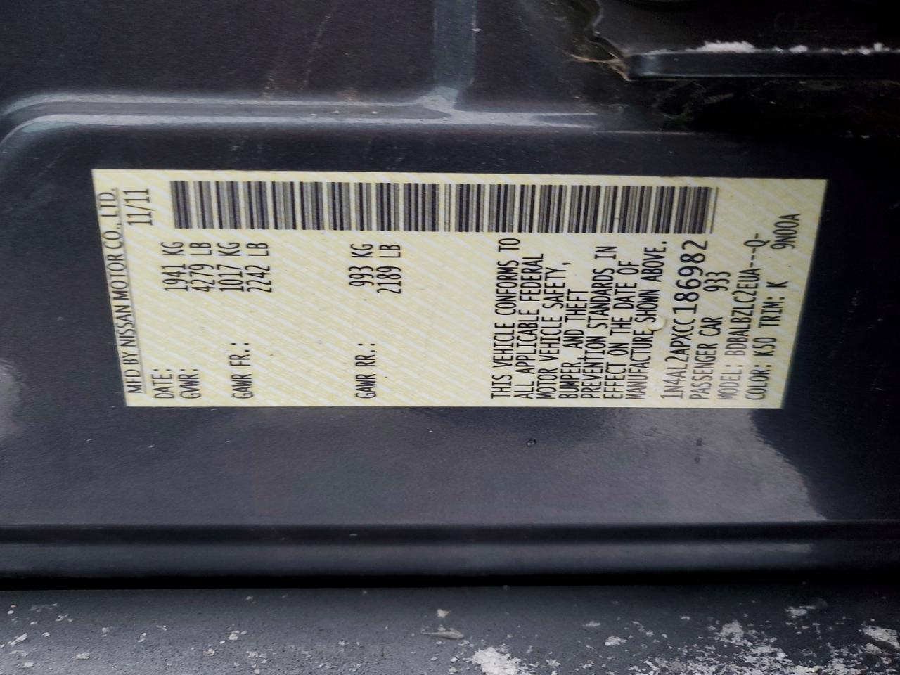 2012 NISSAN ALTIMA BASE photo 12