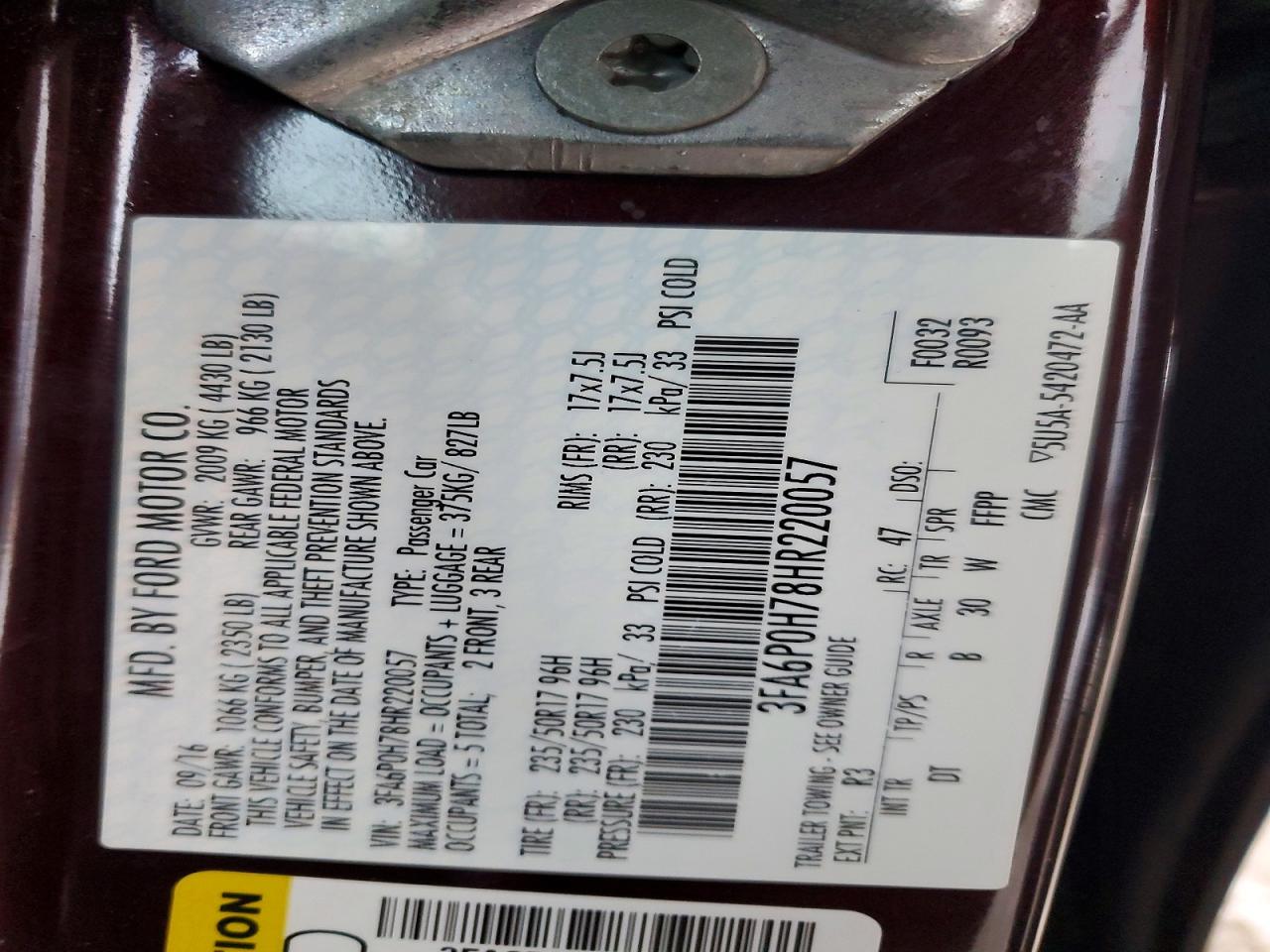 2017 FORD FUSION SE photo 13