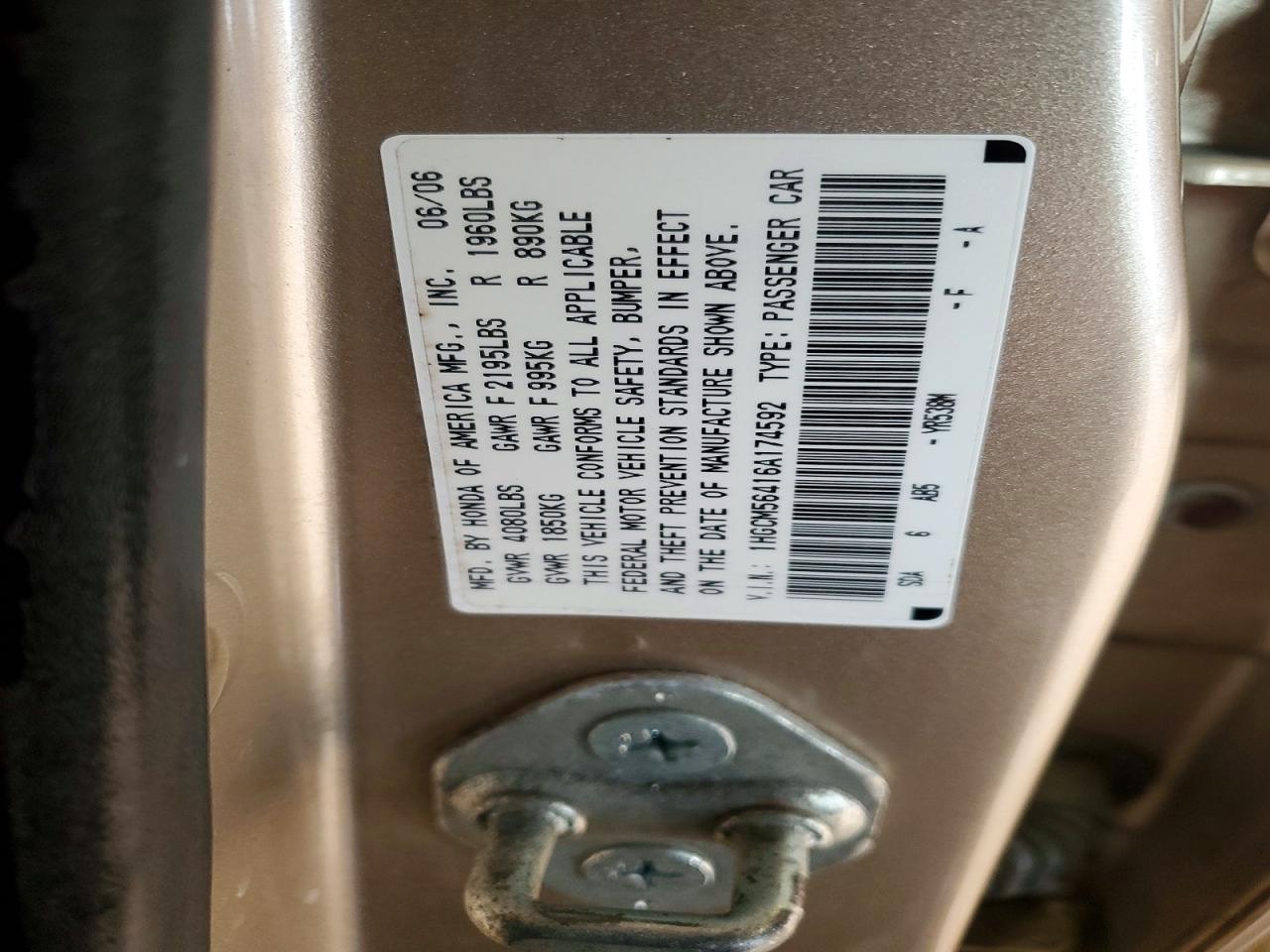 2006 HONDA ACCORD LX photo 12