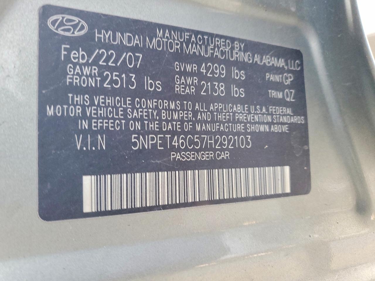 2007 HYUNDAI SONATA GLS photo 12
