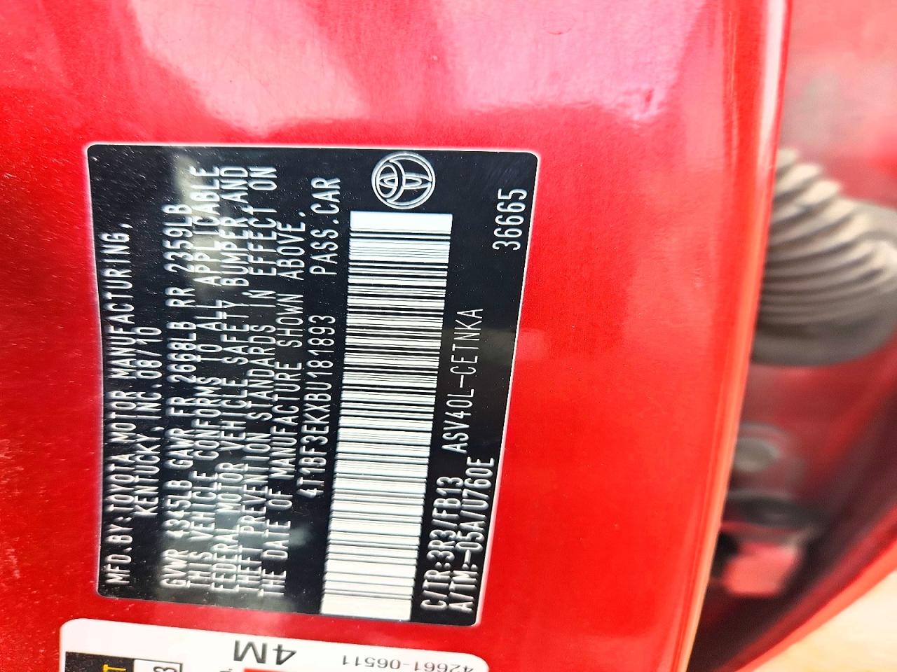 2011 TOYOTA CAMRY BASE photo 23