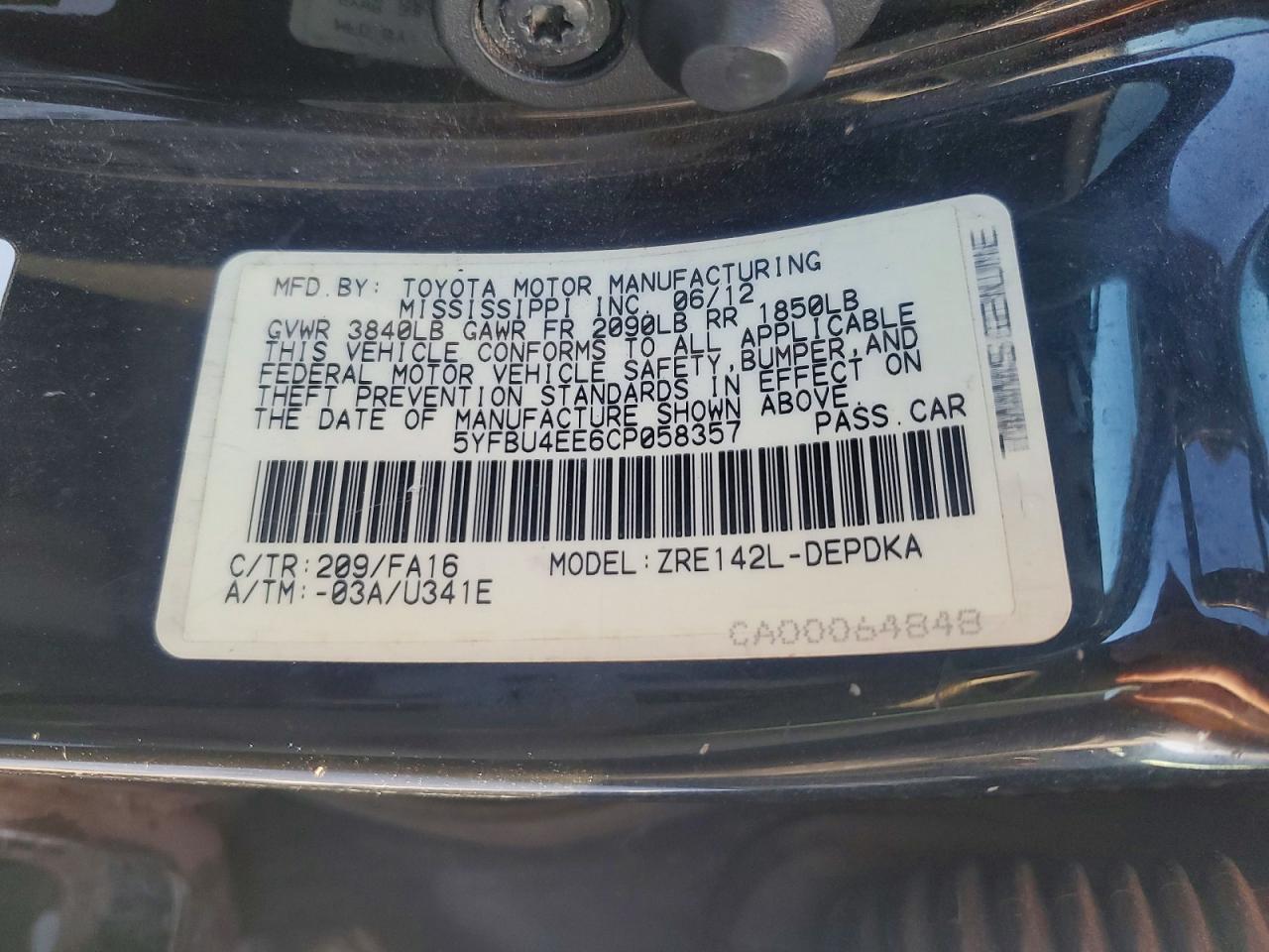 2012 TOYOTA COROLLA BASE photo 13