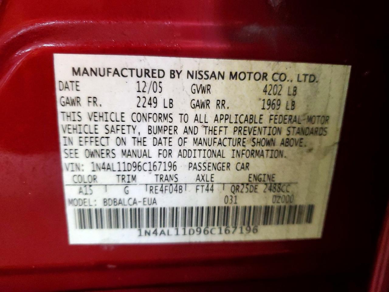 2006 NISSAN ALTIMA S photo 13
