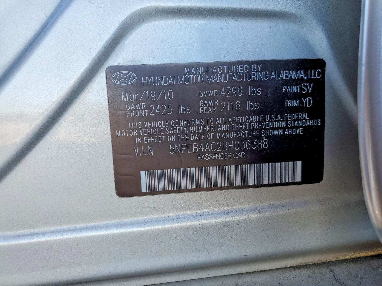 2011 HYUNDAI SONATA GLS photo 12