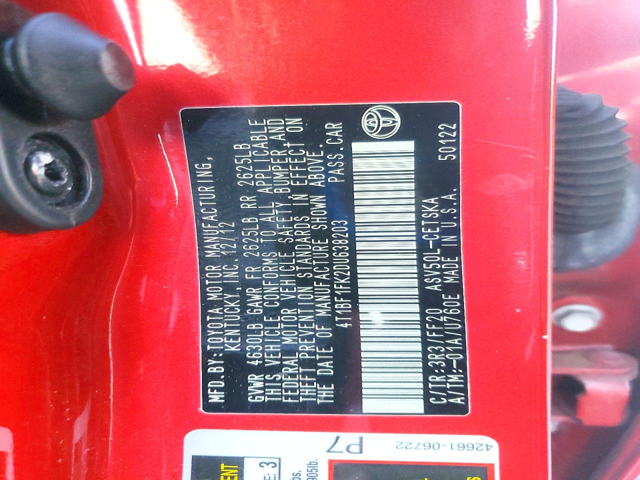 2013 TOYOTA CAMRY L photo 12