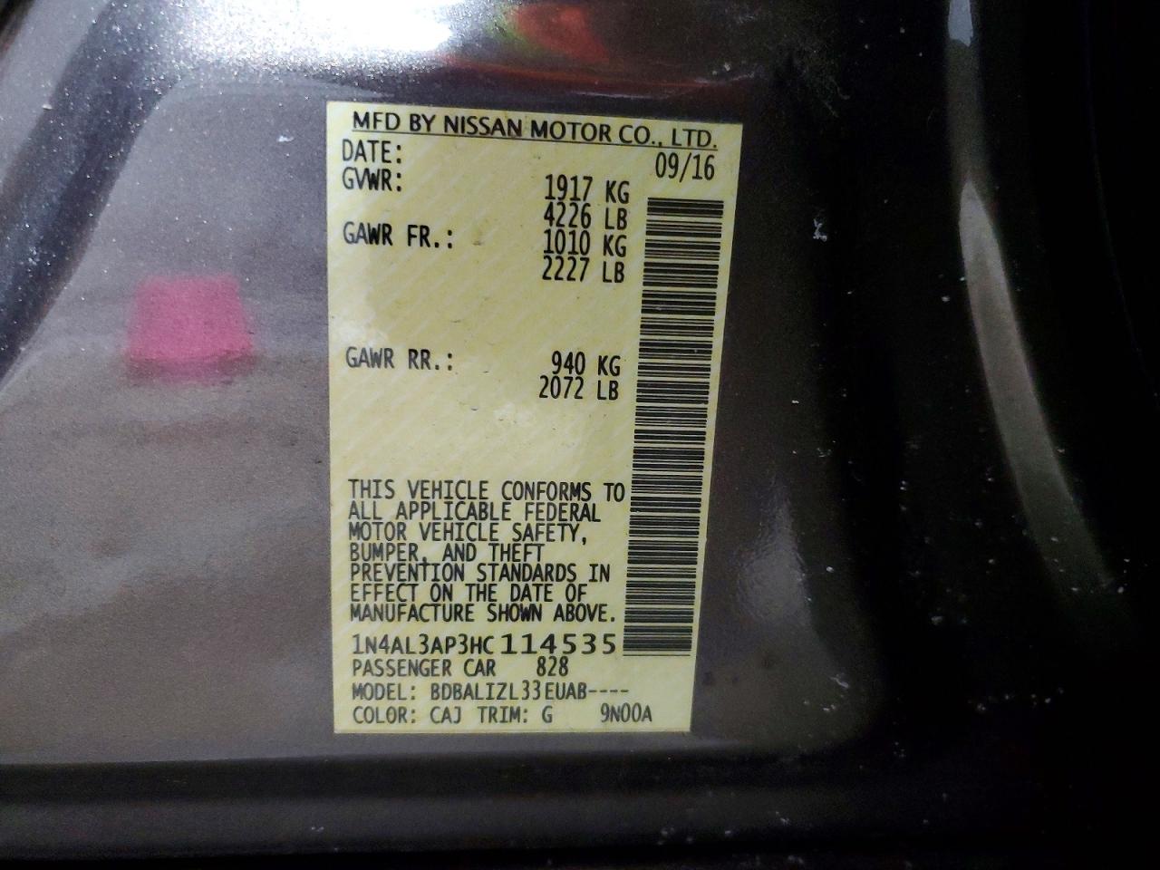 2017 NISSAN ALTIMA 2.5 photo 12