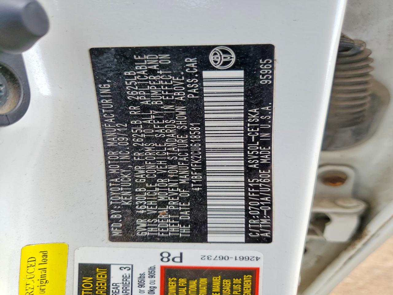 2012 TOYOTA CAMRY BASE photo 23