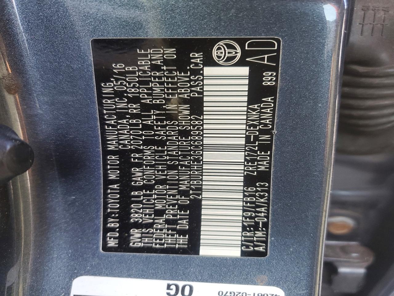 2016 TOYOTA COROLLA L photo 12