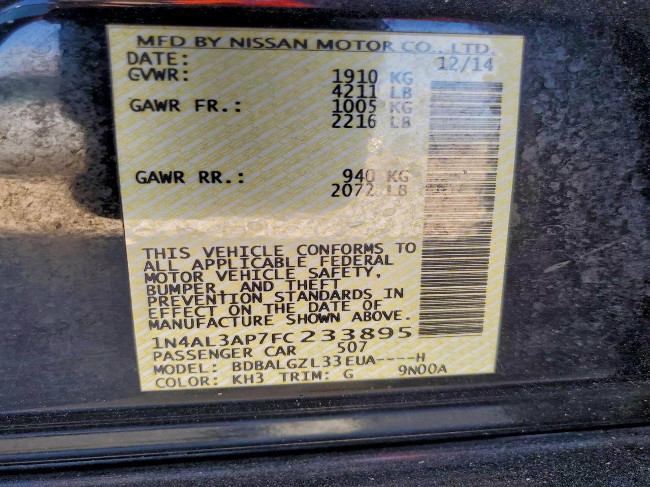 2015 NISSAN ALTIMA 2.5 photo 12