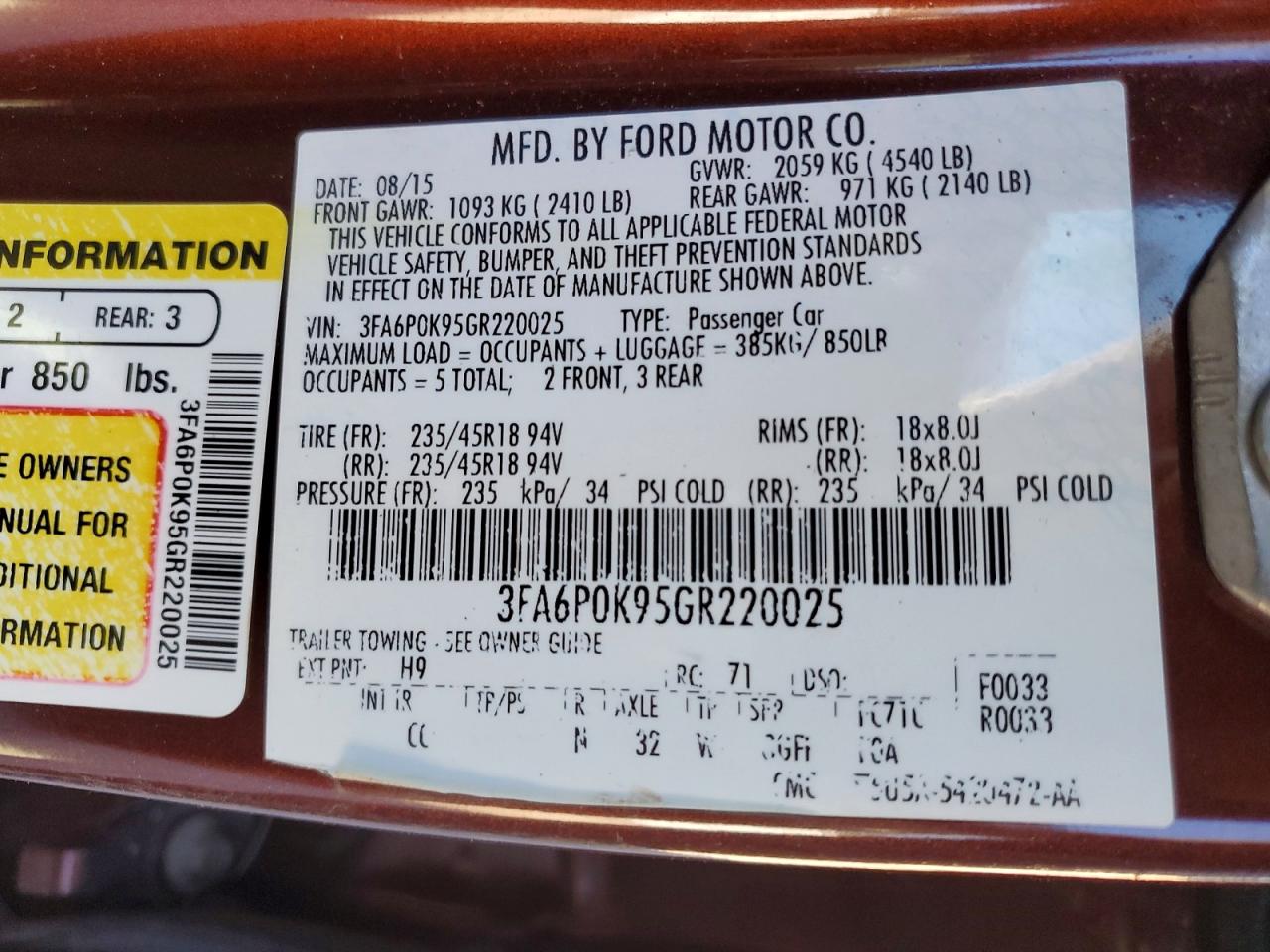 2016 FORD FUSION TITANIUM photo 12