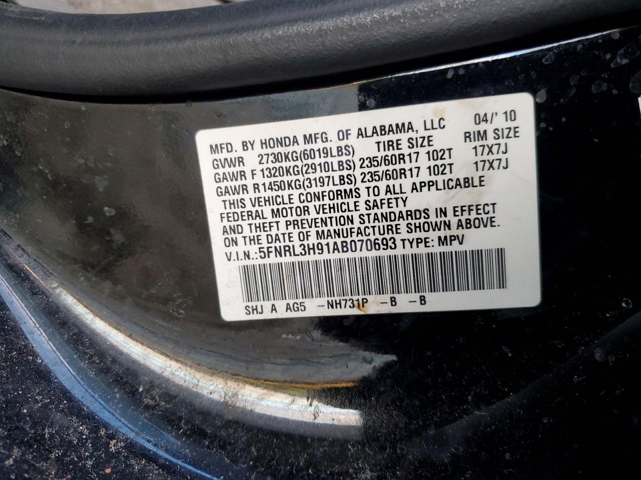 2010 HONDA ODYSSEY TOURING photo 13