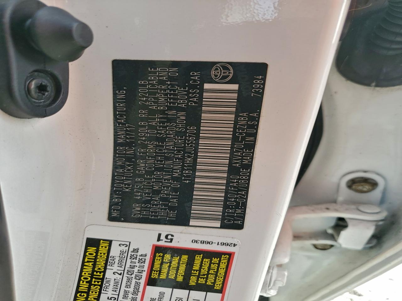 2018 TOYOTA CAMRY L photo 12