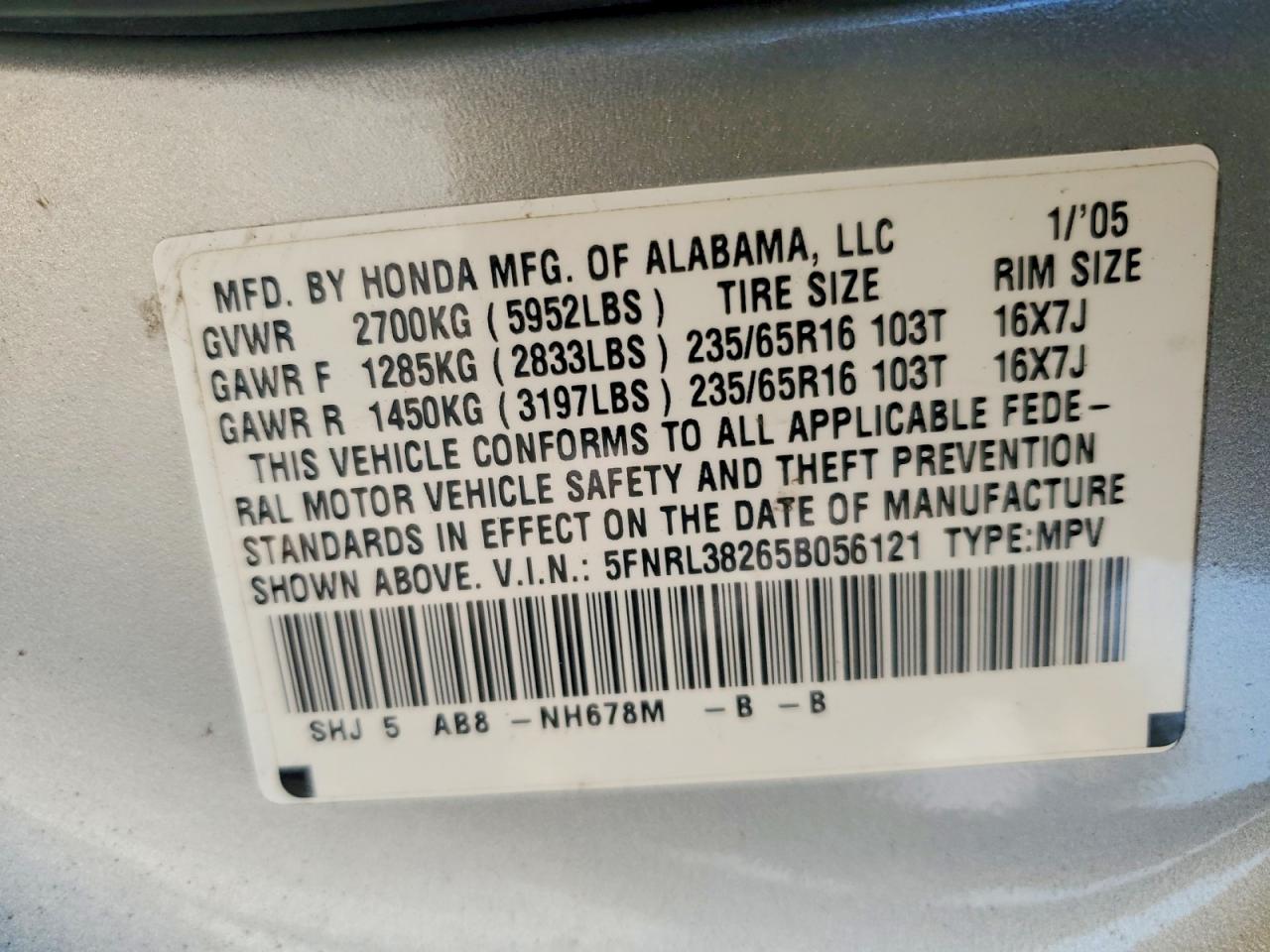 2005 HONDA ODYSSEY LX photo 25