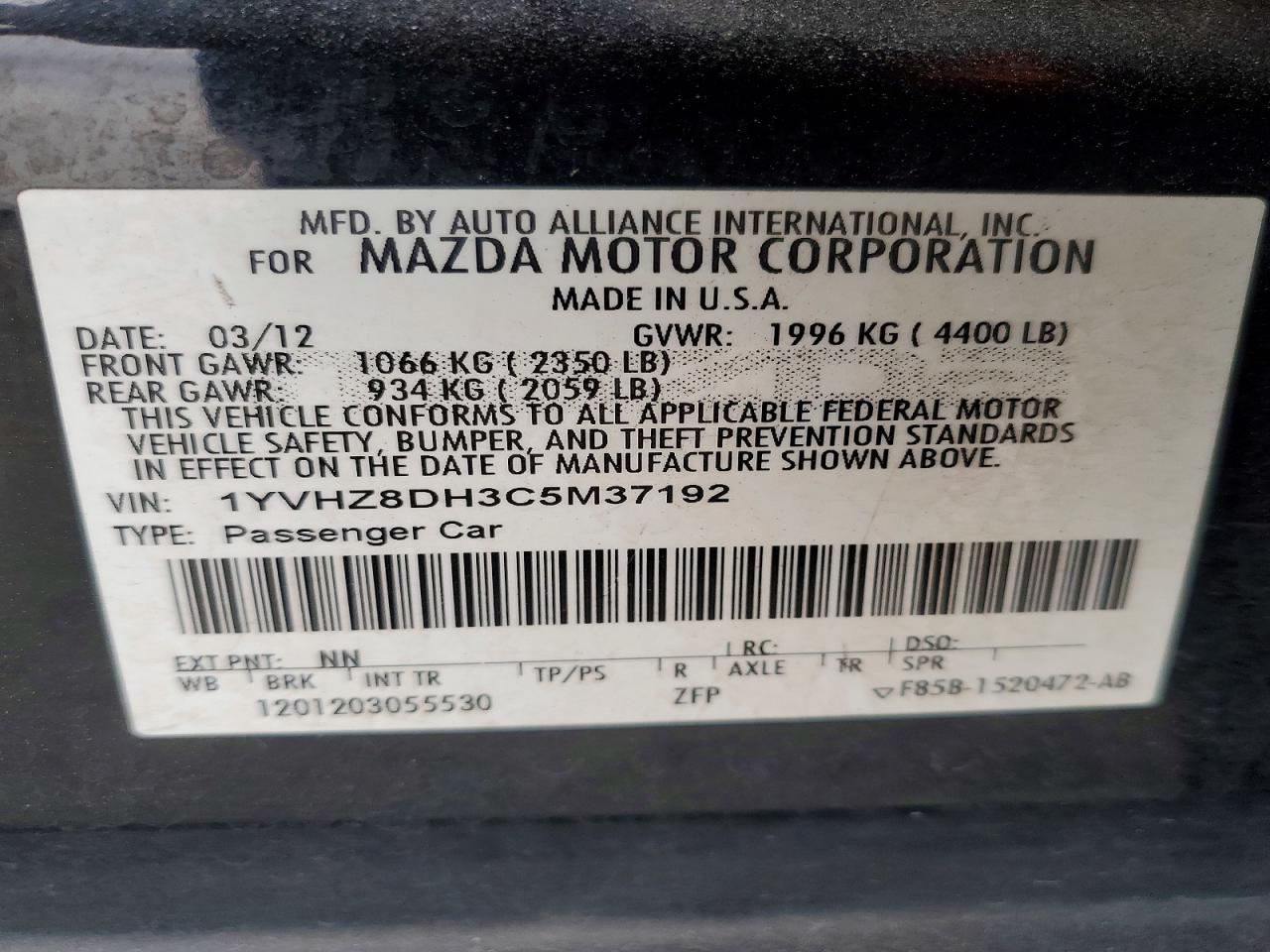 2012 MAZDA 6 I photo 12
