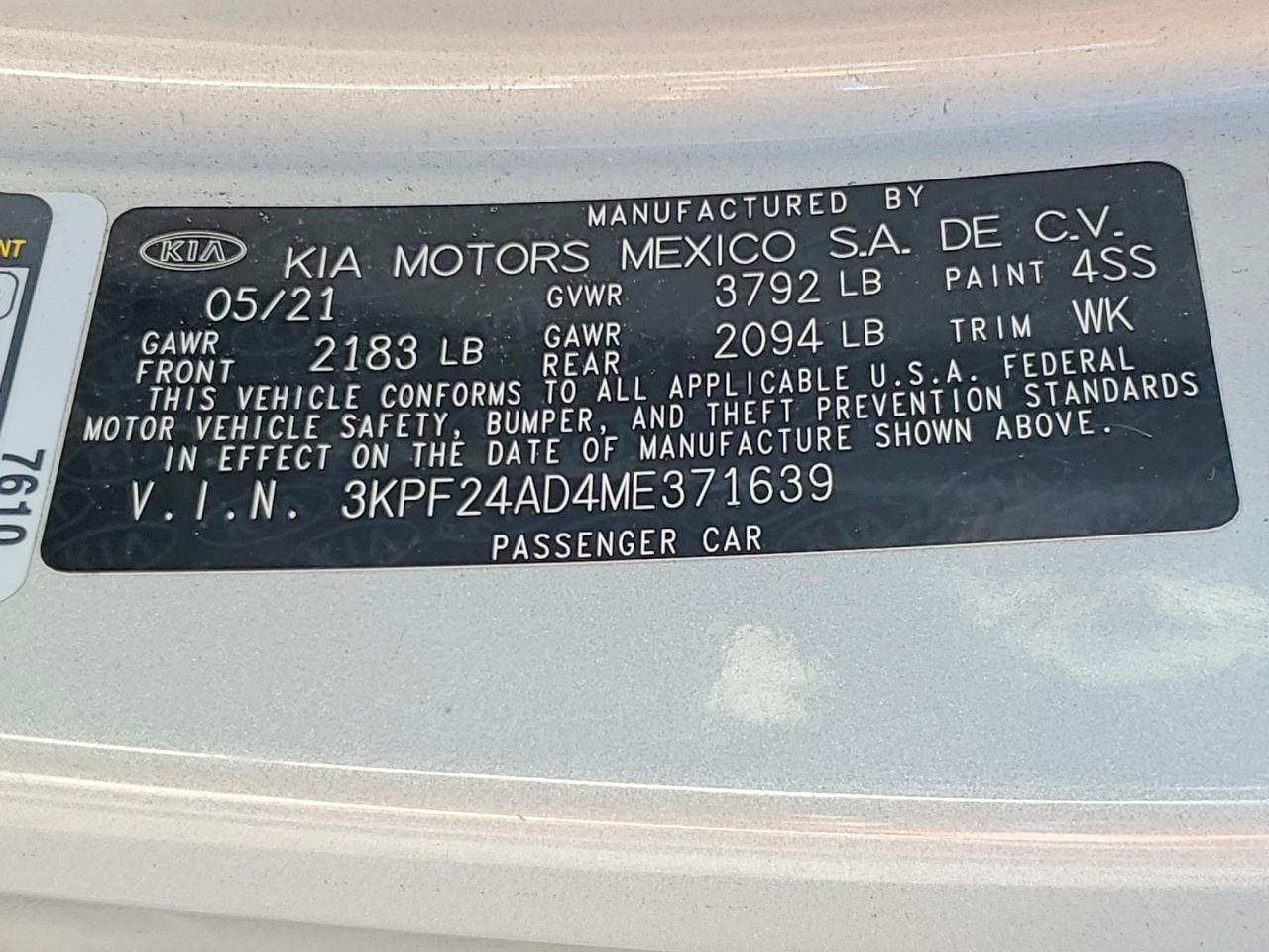 2021 KIA FORTE FE photo 12