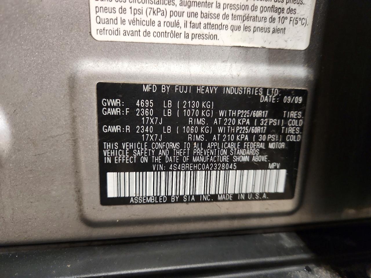 2010 SUBARU OUTBACK 3.6R PREMIUM photo 25