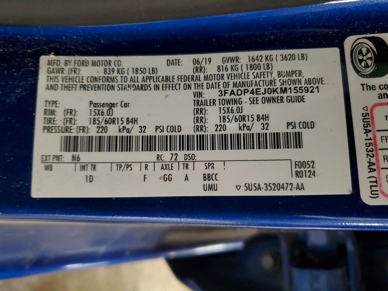 2019 FORD FIESTA SE photo 12