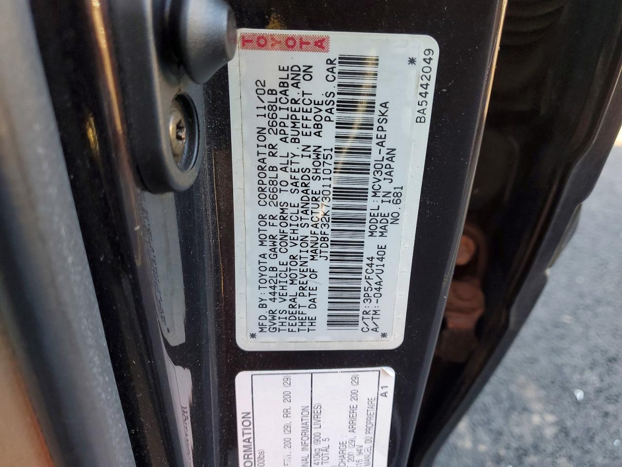 2003 TOYOTA CAMRY LE photo 12