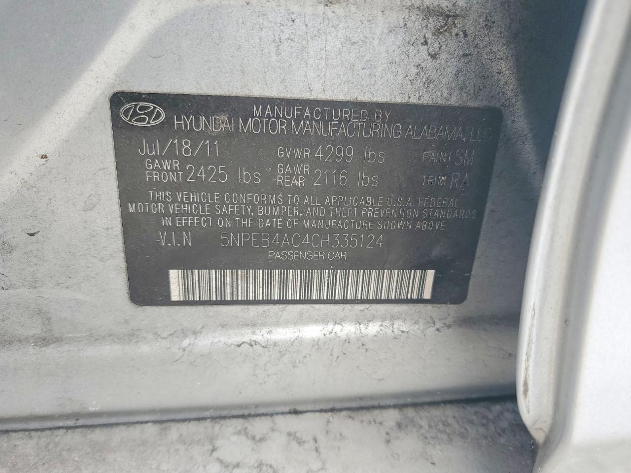 2012 HYUNDAI SONATA GLS photo 13