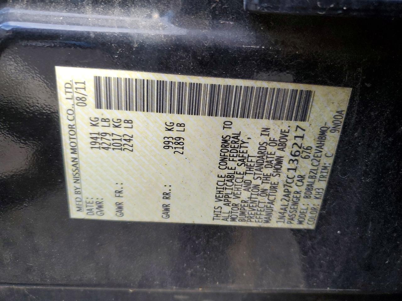 2012 NISSAN ALTIMA BASE photo 12
