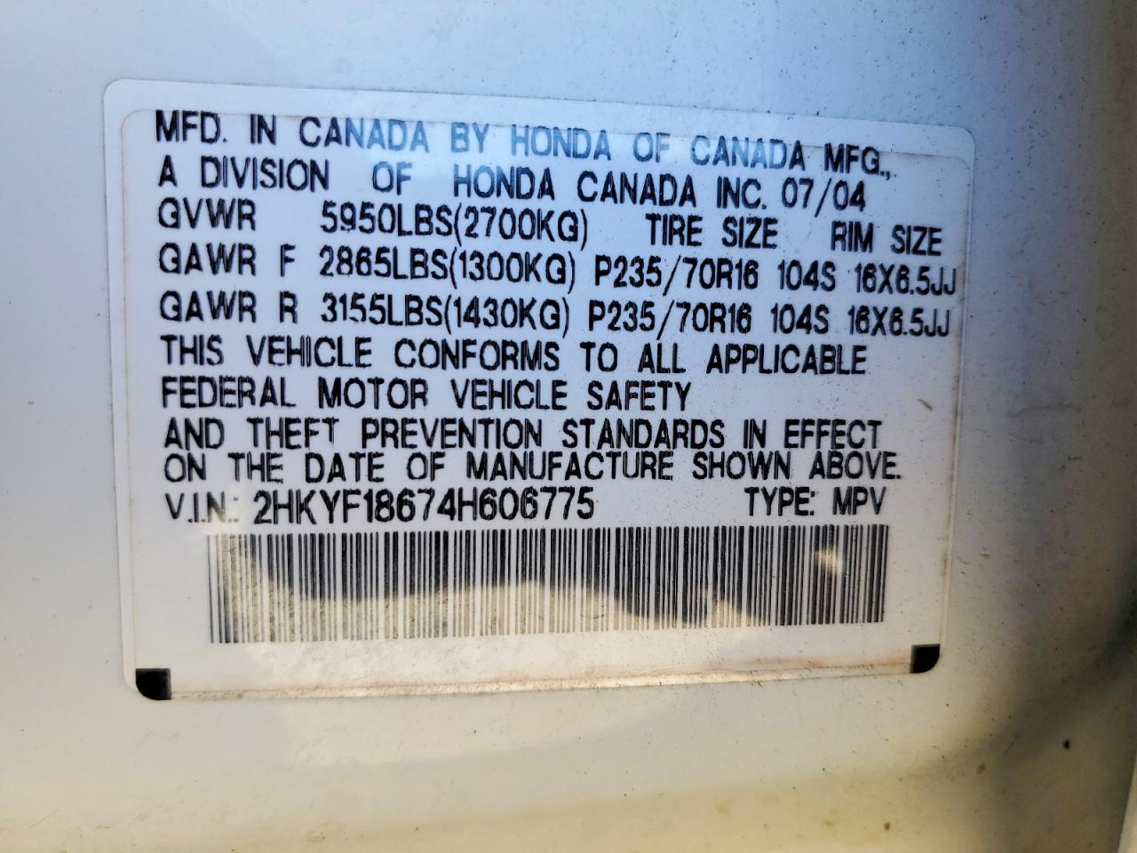 2004 HONDA PILOT EXL photo 13