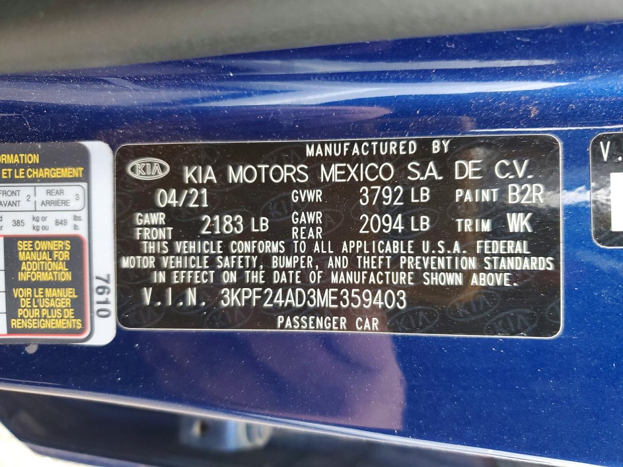 2021 KIA FORTE FE photo 12