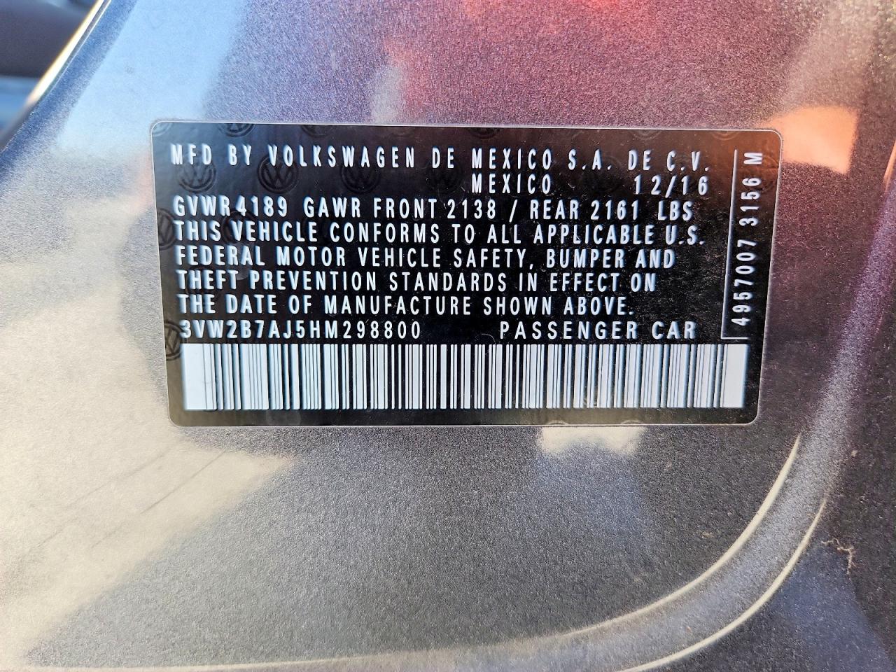 2017 VOLKSWAGEN JETTA S photo 12