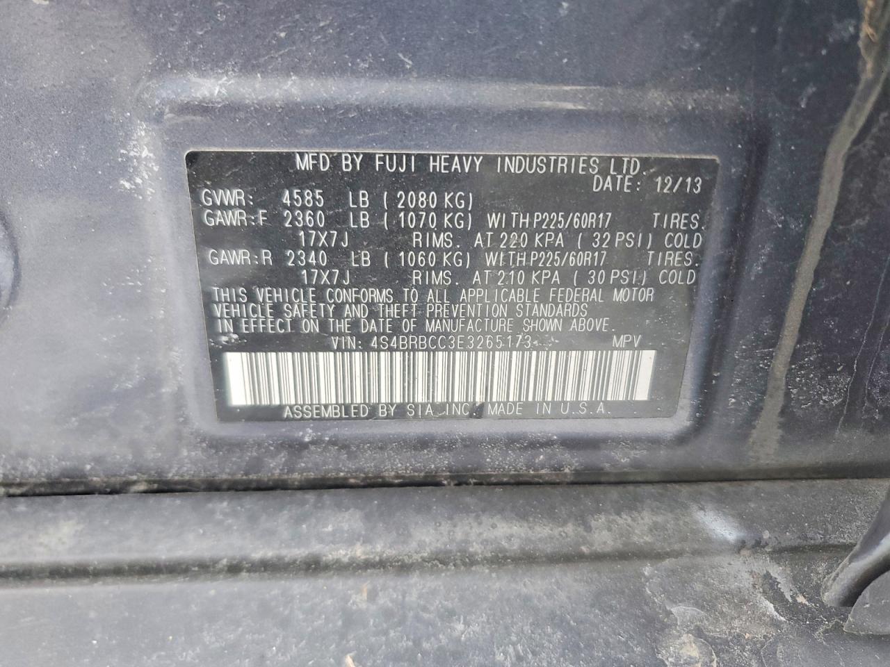 2014 SUBARU OUTBACK 2.5I PREMIUM photo 12